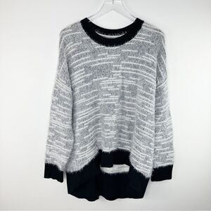 Lou & Grey Womens Eyelash Fuzzy Sweater Crewneck Long Sleeve Black White Sz L‎